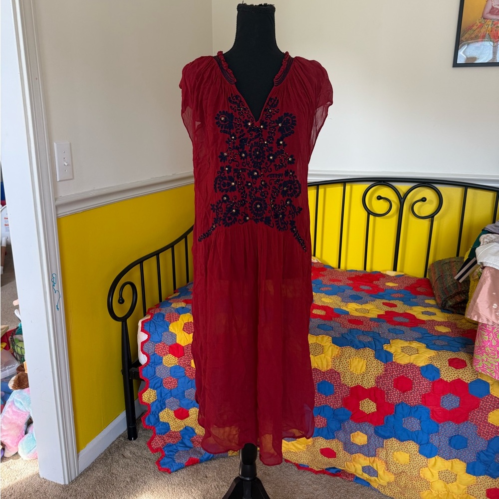 Free People Sheer Hungarian Style Peasant Smocked Dress - Picture 2 of 5